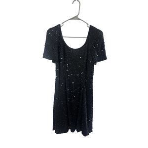 Judith Ann Creations 100% Silk Sequin Beaded Dress Black Scoop Neck Sz XS